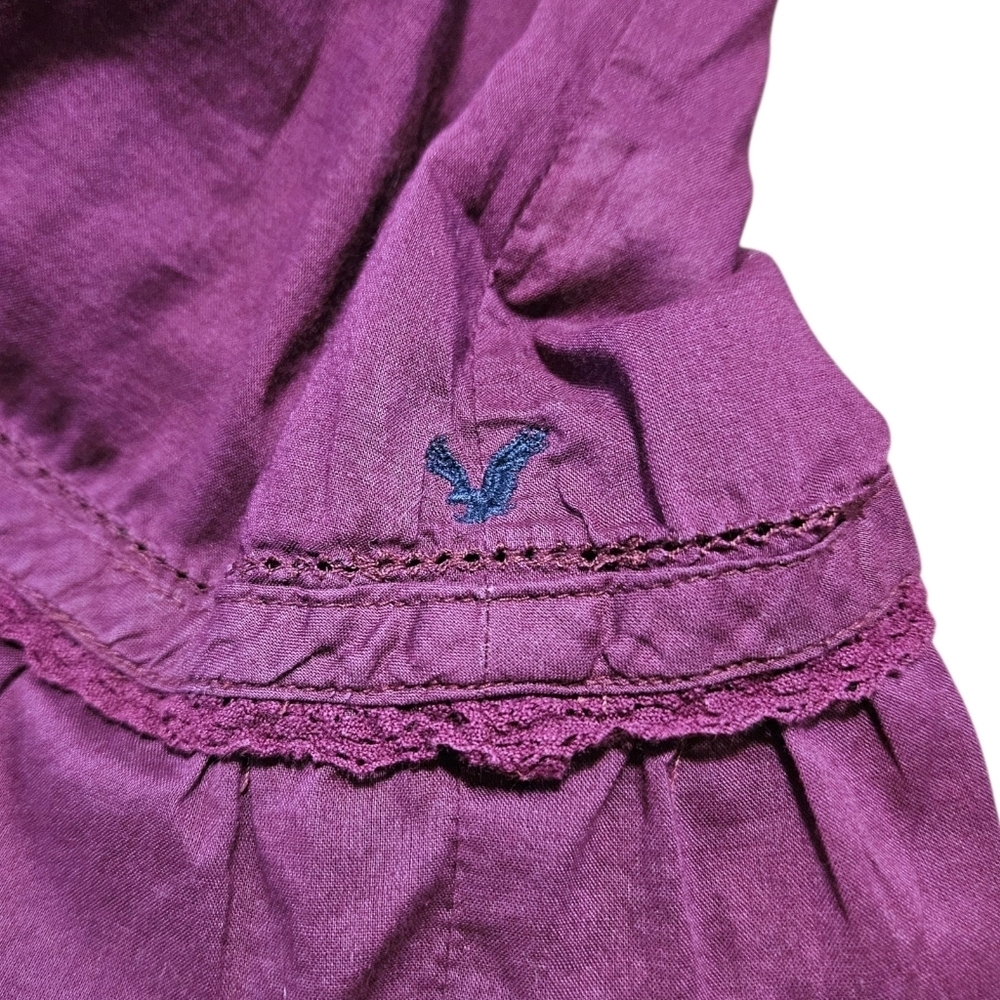 AEO Purple Ruffle Hem Tank Top Sz 4 Crochet Trim Boho Cottagecore 100% Cotton - Picture 2 of 12